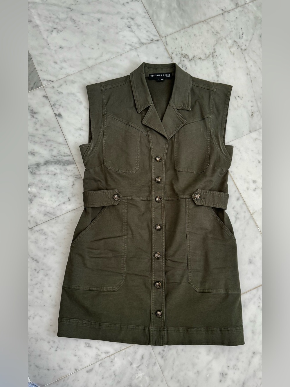 Veronica Beard Olive Green Sleeveless Utility Dress Jacket
